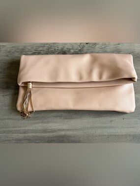 Blush Pink Fold-Over Clutch with Gold Tassel